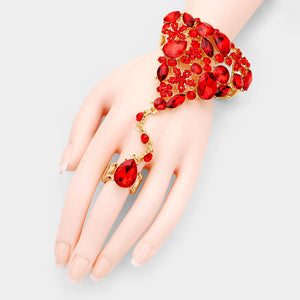 GOLD STRETCH BRACELET STRETCH RING COMBO RED STONES(01672R)