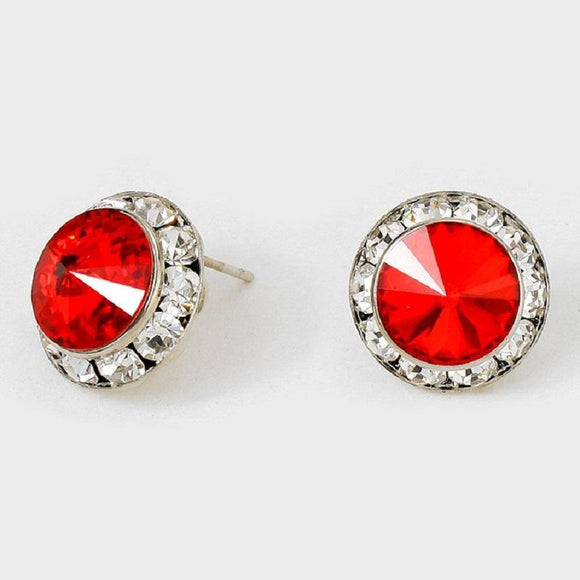 16mm Medium Silver Red Rondelle Crystal Stud Earrings ( 47 14 ) - Ohmyjewelry.com