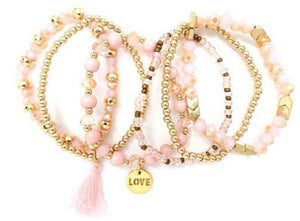 GOLD LIGHT PINK LOVE STRETCH BRACELETS ( 5457 GDLPK )