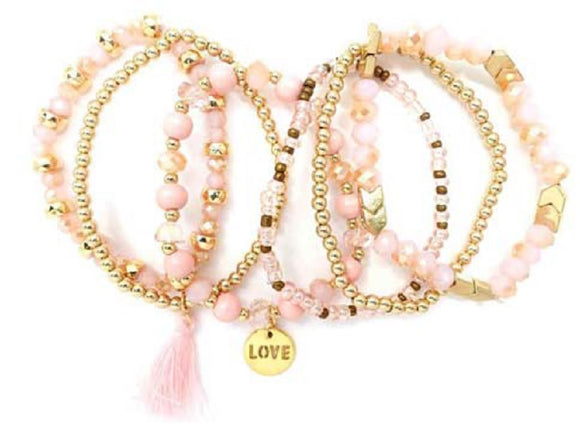 GOLD LIGHT PINK LOVE STRETCH BRACELETS ( 5457 GDLPK )