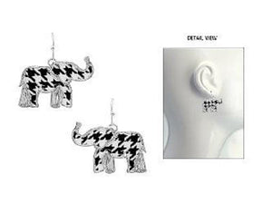 SILVER HOUNDSTOOTH ELEPHANT EARRINGS ( 3660 SMX ) - Ohmyjewelry.com