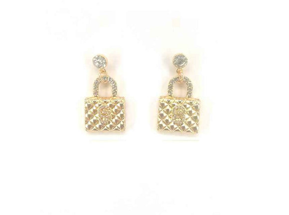 GOLD PURSE EARRINGS CLEAR STONES ( 4501 GDCL )