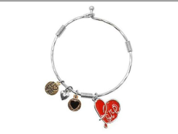 SILVER BRACELET HEART LOVE CHARMS RED ( 09020 WSRED ) - Ohmyjewelry.com