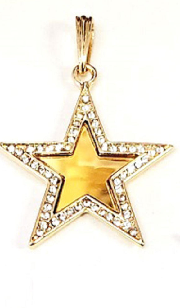 GOLD NECKLACE STAR PENDANT CLEAR STONES ( 122 G )