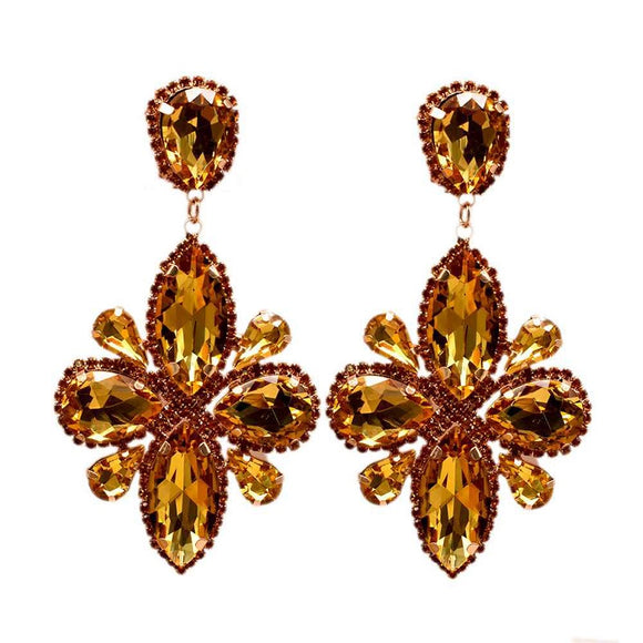 GOLD DANGLING CLIP ON EARRINGS YELLOW STONES ( 11670 YEW)