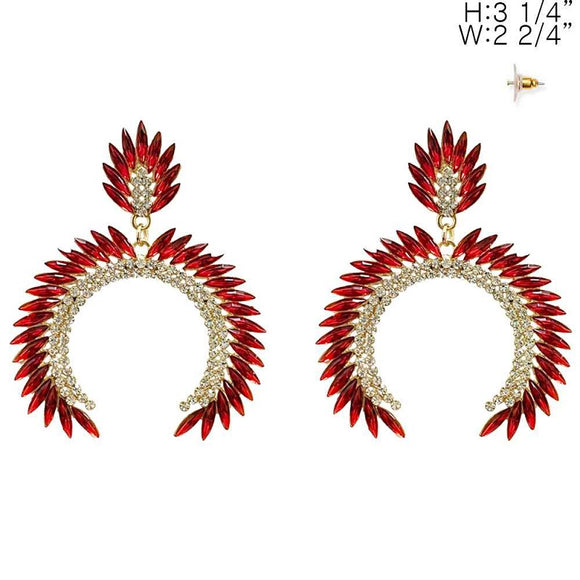 GOLD EARRINGS CLEAR RED STONES ( 11982 GRD )