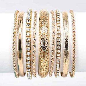 9 PIECE GOLD BANGLE SET ( 8005 GDCLR ) - Ohmyjewelry.com