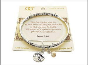 SILVER BANGLE JAMES 5:16 INSCRIPTION CHARMS ( 07096 ASPRL ) - Ohmyjewelry.com