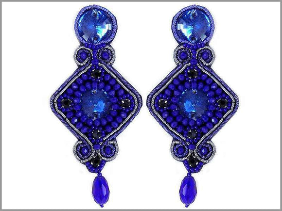 NAVY BLUE COLOR SOUTACHE EARRINGS STONES ( 2278 ) - Ohmyjewelry.com