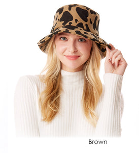 BROWN BLACK COW PATTERN BUCKET HAT