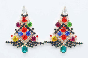 GOLD CHRISTMAS TREE EARRINGS MULTI COLOR STONES ( 2226 GMT )