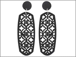 BLACK WOOD EARRINGS DETAILED ( 4250 BK )