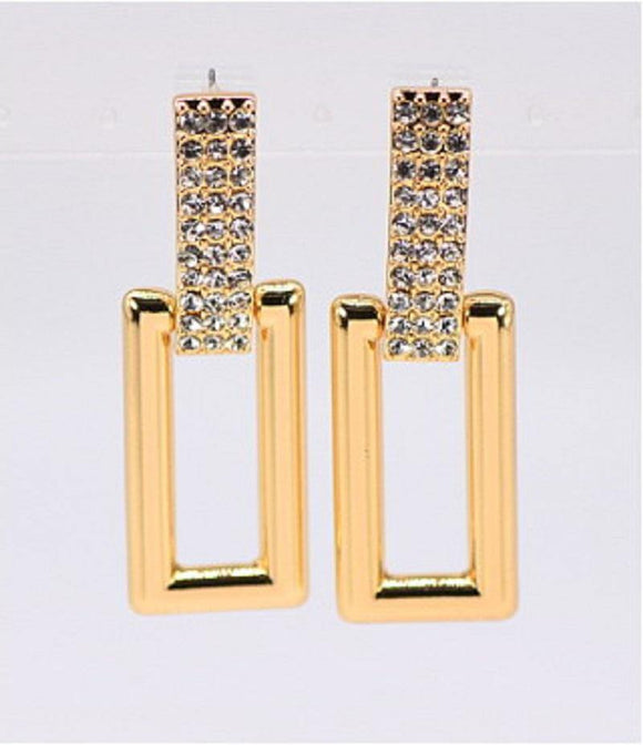 DANGLING GOLD METAL EARRINGS CLEAR STONES ( 1481 GLCRY ) - Ohmyjewelry.com