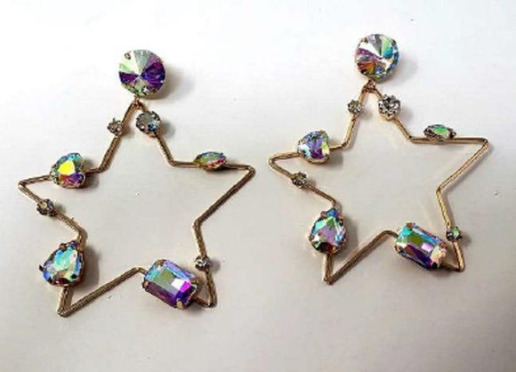 GOLD STAR EARRINGS AB STONES ( 10014 ) - Ohmyjewelry.com