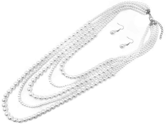 SILVER WHITE PEARL NECKLACE SET ( 7981 RHWHP )