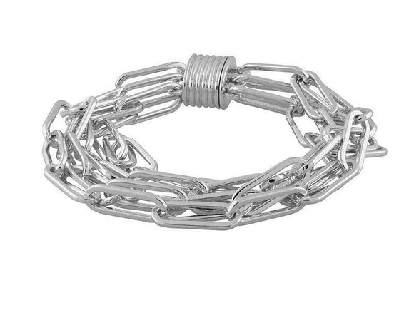 SILVER MULTI ROW PAPERCLIP BRACELET ( 8508 R ) - Ohmyjewelry.com