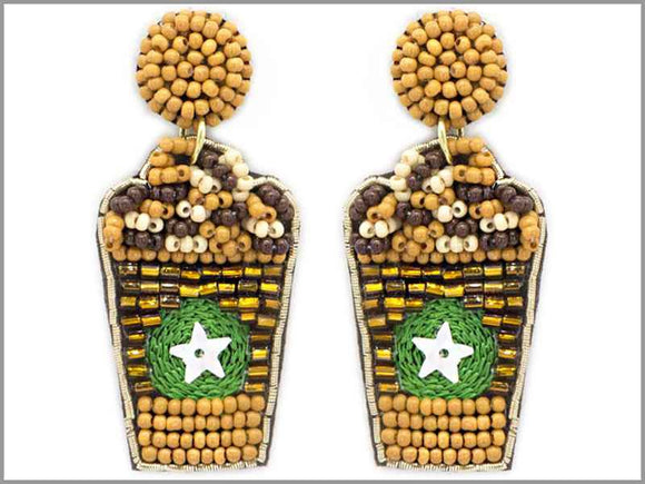 BROWN BEAD COFFEE DRINK EARRINGS ( 4143 BR )