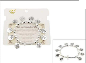 SILVER STRETCH BRACELET DANGLING 10 COMMANDMENTS ( 07412 ) - Ohmyjewelry.com