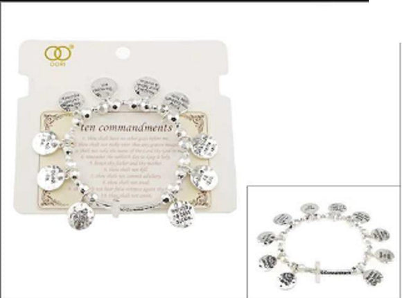 SILVER STRETCH BRACELET DANGLING 10 COMMANDMENTS ( 07412 ) - Ohmyjewelry.com