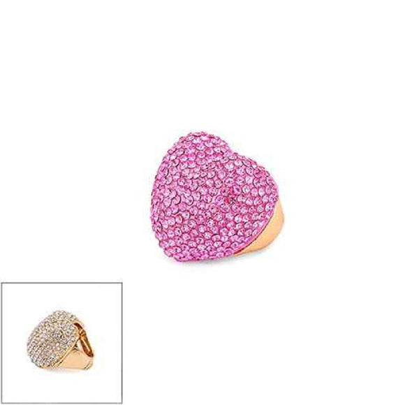 Gold ROSE Rhinestone Pave Heart Stretch Ring ( 7020 GDROS ) - Ohmyjewelry.com