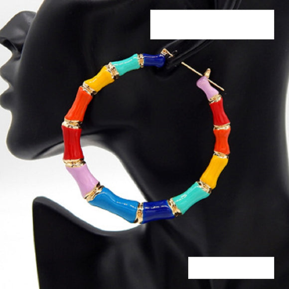 GOLD MULTI COLOR HOOP BAMBOO EARRINGS ( 3112 GDMLT )