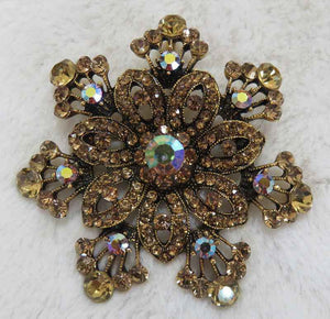 GOLD FLOWER BROOCH BROWN STONES ( 2975 AGBN )