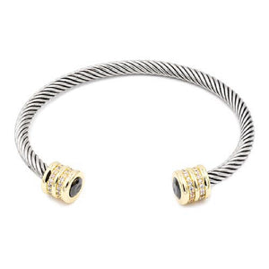 SILVER GOLD CUFF BANGLE BLACK STON[ES(BC 7131BK)