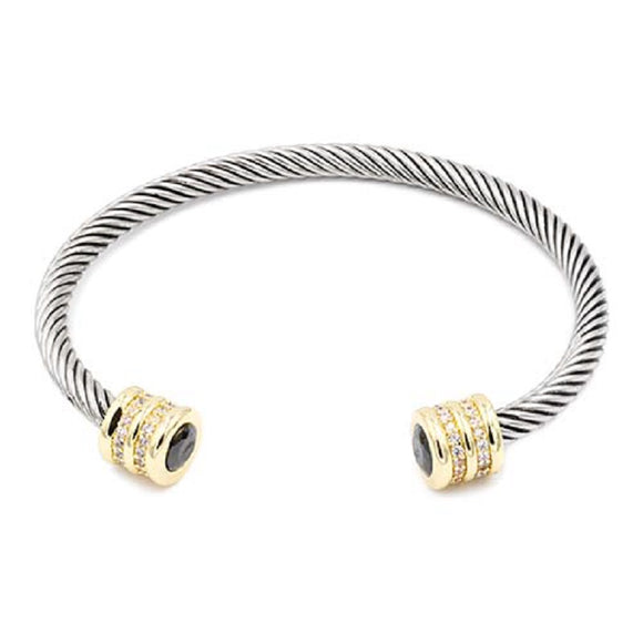 SILVER GOLD CUFF BANGLE BLACK STON[ES(BC 7131BK)