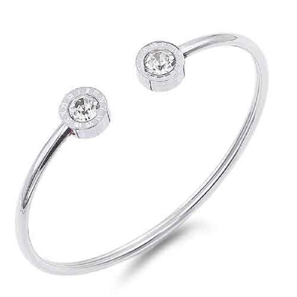 SILVER BANGLE CLEAR STONES(BS 4070SV)