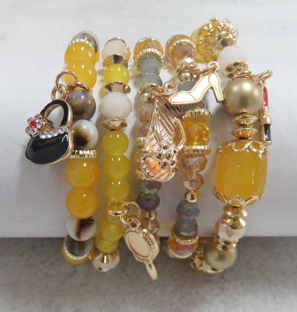 GOLD YELLOW STRETCH BRACELETS BEAUTY CHARMS ( 5902 GYL )