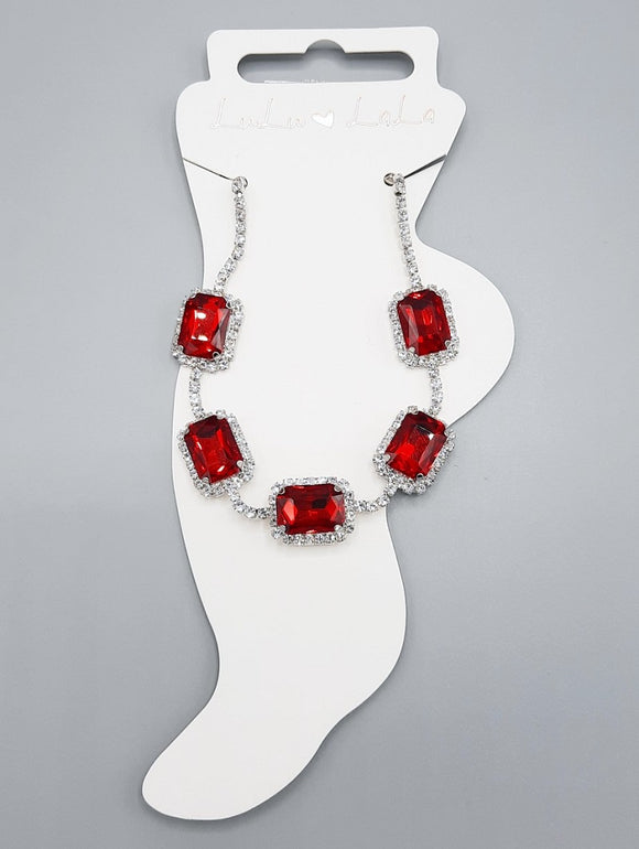 SILVER ANKLET CLEAR RED STONES ( 1516 RHSIAM )