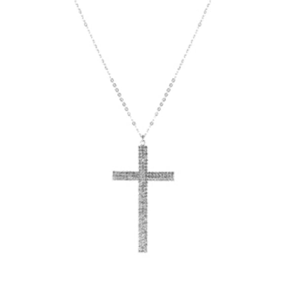 SILVER NECKLACE CROSS PENDANT CLEAR STONES ( 16899 CR-S )