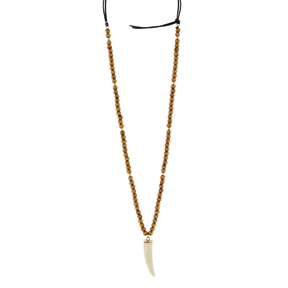 LONG WOODEN BEAD NECKLACE WITH HORN ( 5078 )