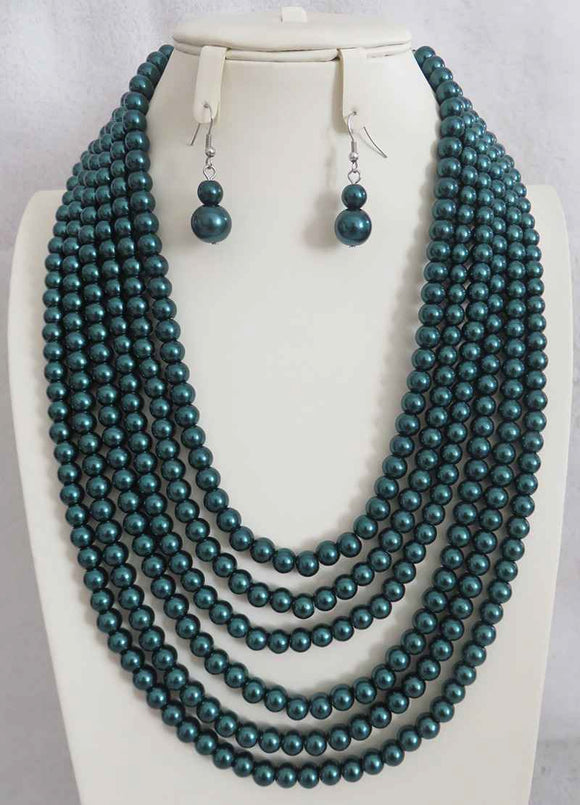 GREEN PEARL NECKLACE SET ( 4067 )