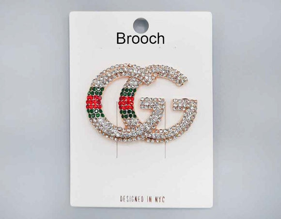 GOLD GG BROOCH CLEAR STONES ( 1010 GD )