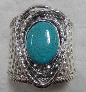 SILVER CUFF BANGLE LARGE TURQUOISE STONE ( 3703 ) - Ohmyjewelry.com