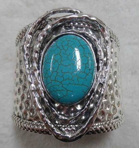 SILVER CUFF BANGLE LARGE TURQUOISE STONE ( 3703 ) - Ohmyjewelry.com