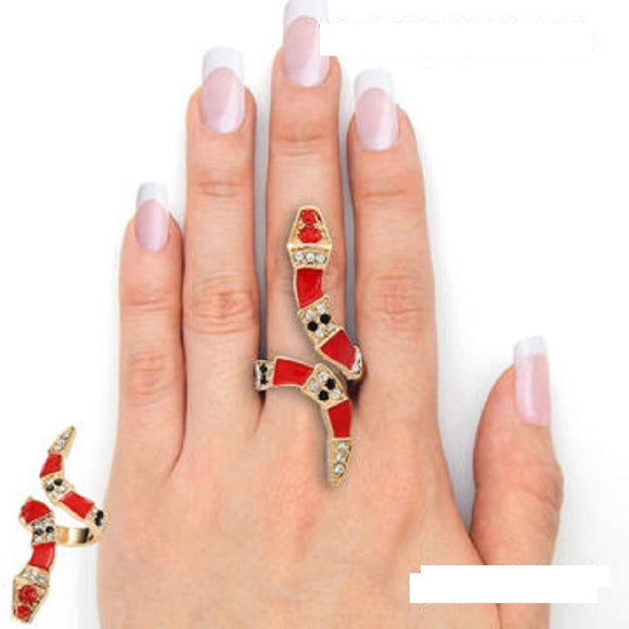 GOLD RED SNAKE RING CLEAR BLACK RED STONES ( 2985 )