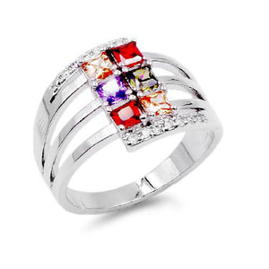 SILVER RING MULTI COLOR CZ CUBIC ZIRCONIA STONES SIZE 10 ( 1142 SVMT SIZE10 )
