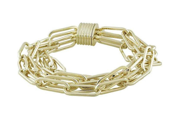 GOLD MULTI ROW PAPERCLIP BRACELET ( 8508 G ) - Ohmyjewelry.com