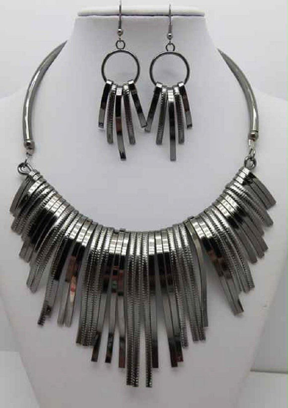 SILVER CHOKER NECKLACE SET ( 3161 ) - Ohmyjewelry.com