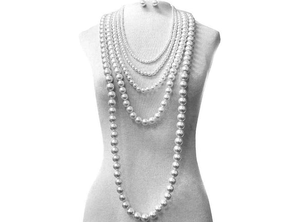 LARGE SILVER WHITE PEARL NECKLACE SET ( 6236 RHWHP )