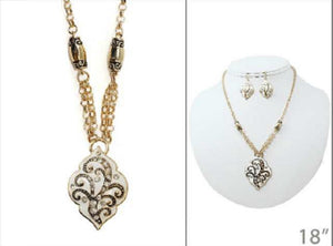 GOLD RHINESTONE PAVE SPROUT PENDANT NECKLACE SET ( 04649 )