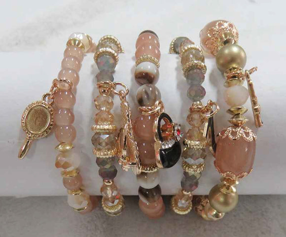 GOLD BROWN STRETCH BRACELETS BEAUTY CHARMS ( 5902 GBN )