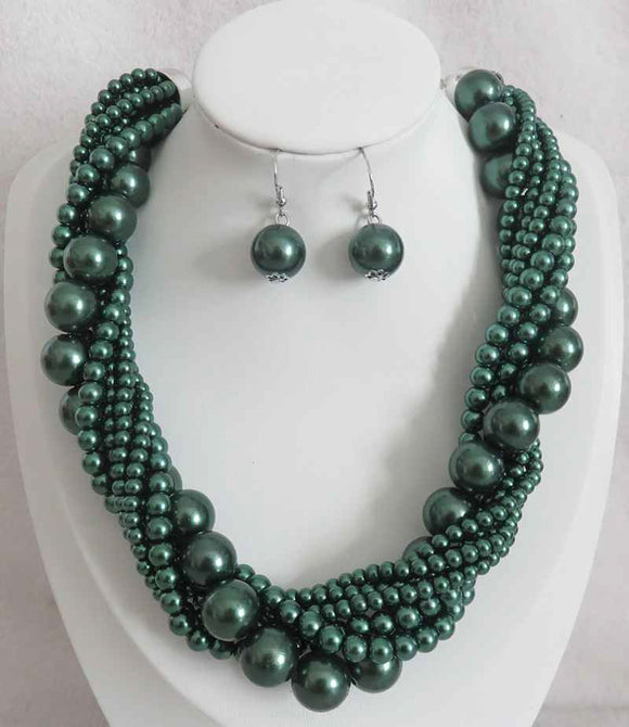 SILVER GREEN PEARL NECKLACE SET ( 603 GN )