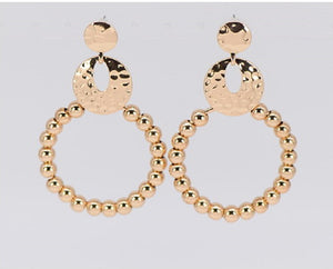 GOLD HOOP BALL EARRINGS HAMMERED ( 4141 GOL )