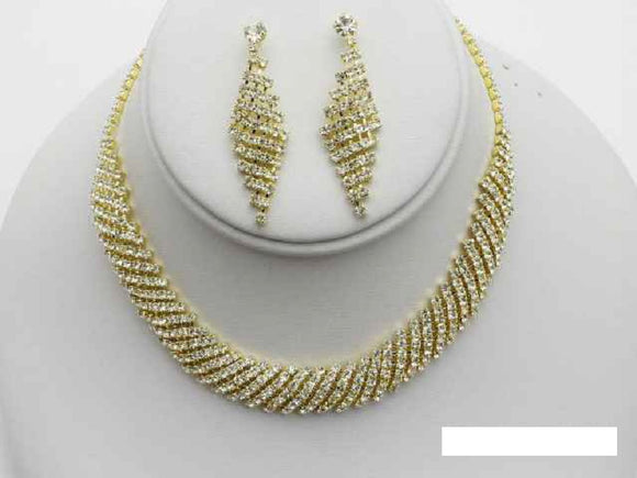 GOLD NECKLACE SET CLEAR STONES ( 11817 G )