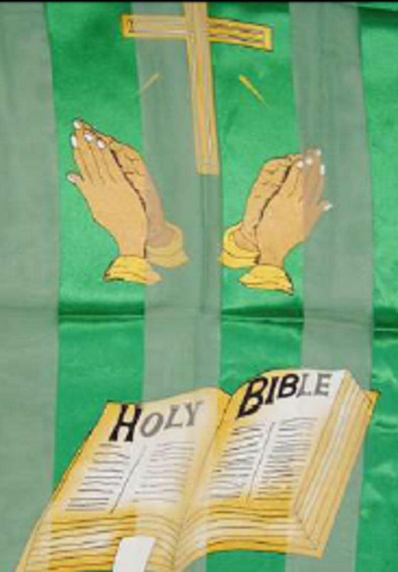 GREEN BIBLE OBLONG SATIN SCARF ( 7003 GR ) - Ohmyjewelry.com
