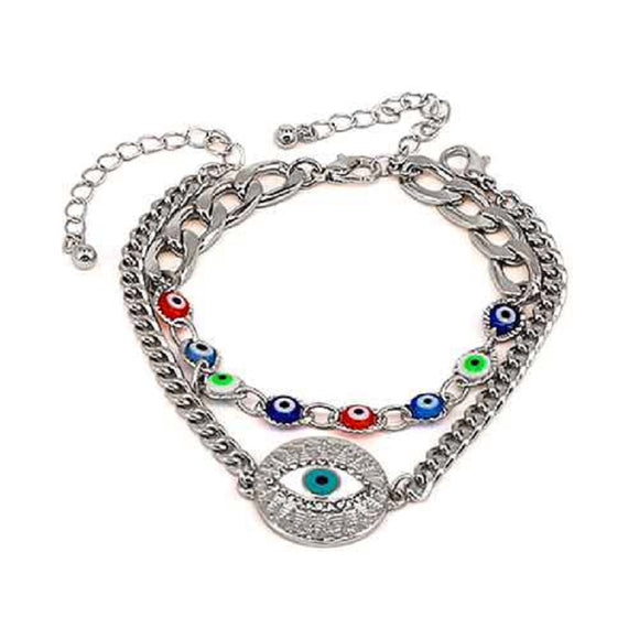 SILVER BRACELET EVIL EYE CHARMS ( 5014 RD )