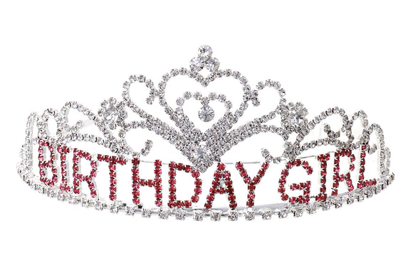 SILVER CROWN BIRTHDAY GIRL DESIGN CLEAR PINK STONES ( 60636 ROS )